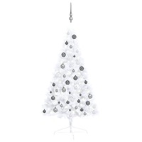 Artificial Half Christmas Tree with LEDs&Ball Set White 120 cm