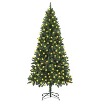 Artificial Christmas Tree with LEDs&Pine Cones Green 210 cm