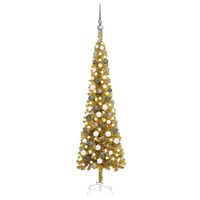 Slim Christmas Tree with LEDs&Ball Set Gold 150 cm