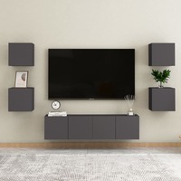 6 Piece TV Cabinet Set Grey Chipboard