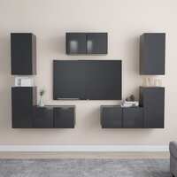 7 Piece TV Cabinet Set Grey Chipboard