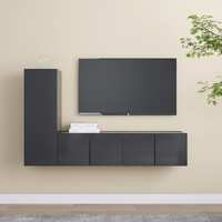 3 Piece TV Cabinet Set Grey Chipboard
