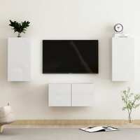 3 Piece TV Cabinet Set High Gloss White Chipboard