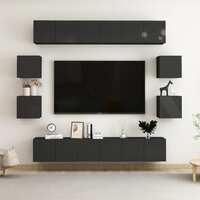 10 Piece TV Cabinet Set High Gloss Black Chipboard