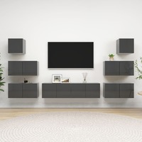 8 Piece TV Cabinet Set High Gloss Grey Chipboard