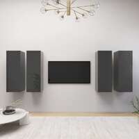 TV Cabinets 4 pcs High Gloss Grey 30.5x30x90 cm Chipboard