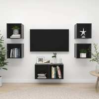 5 Piece TV Cabinet Set High Gloss Grey Chipboard