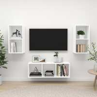 3 Piece TV Cabinet Set White Chipboard