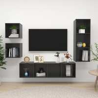 4 Piece TV Cabinet Set High Gloss Grey Chipboard
