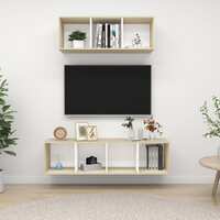 2 Piece TV Cabinet Set White and Sonoma Oak Chipboard