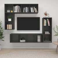 4 Piece TV Cabinet Set Grey Chipboard