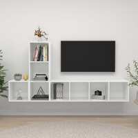 3 Piece TV Cabinet Set High Gloss White Chipboard