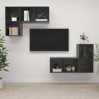 Wall-mounted TV Cabinets 4 pcs High Gloss Grey Chipboard