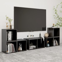 TV Cabinet Set High Gloss Grey Chipboard