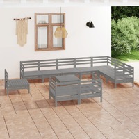 11 Piece Garden Lounge Set Solid Pinewood Grey