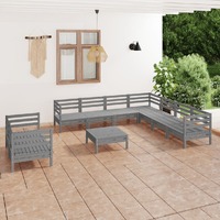 10 Piece Garden Lounge Set Solid Pinewood Grey