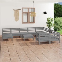 11 Piece Garden Lounge Set Grey Solid Pinewood