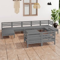 10 Piece Garden Lounge Set Grey Solid Pinewood