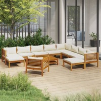 12 Piece Garden Lounge Set with Cream Cushion Solid Acacia Wood