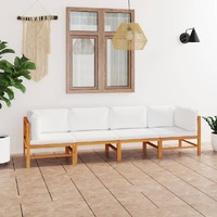 4-Seater Garden Sofa with Cream Cushions Solid Teak Wood