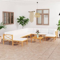 11 Piece Garden Lounge Set with Cream Cushions Solid Teak Wood