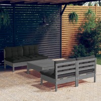 5 Piece Garden Lounge Set with Anthracite Cushions Pinewood