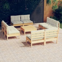 9 Piece Garden Lounge Set with Cream Cushions Pinewood