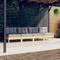 4-Seater Garden Sofa with Grey Cushions Solid Pinewood