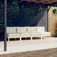 4-Seater Garden Sofa with Cream Cushions Solid Pinewood