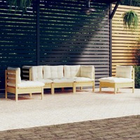 5 Piece Garden Lounge Set with Cream Cushions Solid Pinewood