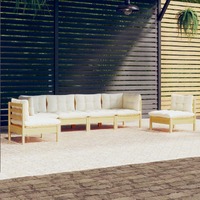 6 Piece Garden Lounge Set with Cream Cushions Solid Pinewood