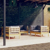 6 Piece Garden Lounge Set with Grey Cushions Solid Pinewood