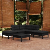 6 Piece Garden Lounge Set with Cushions Black Pinewood