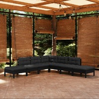 7 Piece Garden Lounge Set with Cushions Black Pinewood