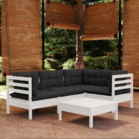 5 Piece Garden Lounge Set with Cushions White Pinewood