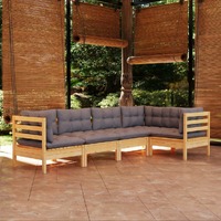 5 Piece Garden Lounge Set with Grey Cushions Pinewood