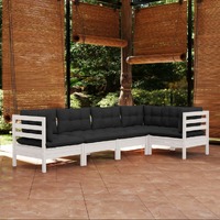 5 Piece Garden Lounge Set with Cushions White Pinewood