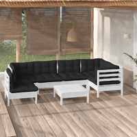 7 Piece Garden Lounge Set with Cushions White Pinewood