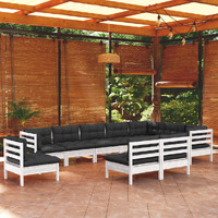 10 Piece Garden Lounge Set with Cushions White Solid Pinewood