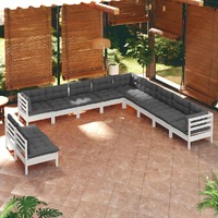 11 Piece Garden Lounge Set with Cushions White Solid Pinewood