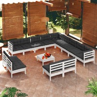 14 Piece Garden Lounge Set with Cushions White Solid Pinewood