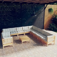 12 Piece Garden Lounge Set with Cream Cushions Solid Pinewood