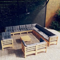 14 Piece Garden Lounge Set with Grey Cushions Solid Pinewood
