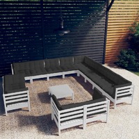 14 Piece Garden Lounge Set with Cushions White Solid Pinewood