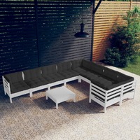 10 Piece Garden Lounge Set with Cushions White Pinewood