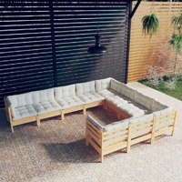 10 Piece Garden Lounge Set with Cream Cushions Pinewood