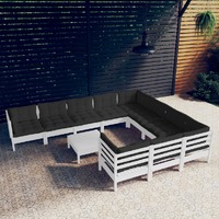 11 Piece Garden Lounge Set with Cushions White Pinewood