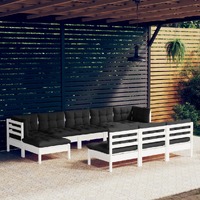 10 Piece Garden Lounge Set with Cushions White Pinewood
