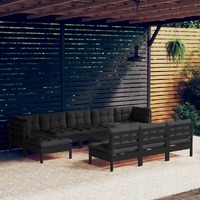 11 Piece Garden Lounge Set with Cushions Black Pinewood