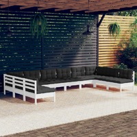 10 Piece Garden Lounge Set with Cushions White Solid Pinewood